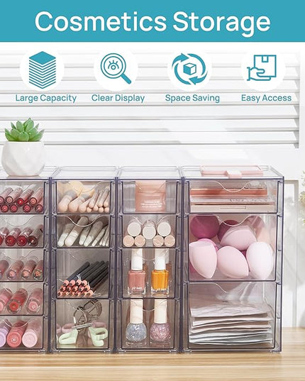 Vtopmart Acrylic Organizer with 16 Drawers (4 Set),Clear Storage Drawers for Office Supplies,Desk Organization and Storage for Makeup,Jewelry,Art Crafts