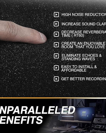 12 Pack Self-Adhesive Acoustic Panels 1 X 12 X 12 Inches - Acoustic Foam - Studio Foam Wedges - High Density Panels - Soundproof Wedges - Charcoal