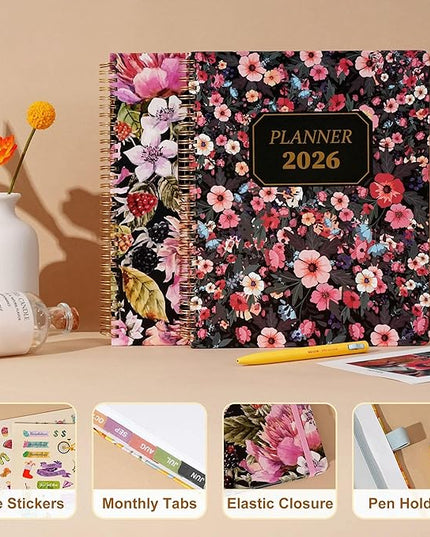 2026 Planner Weekly and Monthly Daily Hard Cover Calendar Planners 8.5 x 11 Jan 2026-Dec 2026 for Women with Stickers & Tabs Large Yearly Agenda for Mom Work Home- Floral