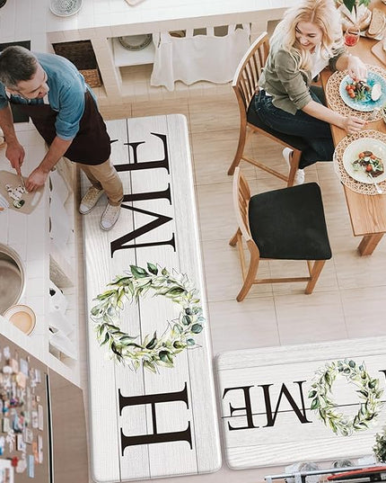 KIMODE Anti Fatigue Kitchen Rugs Sets of 2, Non Slip Waterproof Kitchen Mat, Farmhouse Kitchen Runner Rug, Ergonomic Standing Kitchen Mats for Floor 2 Piece, 20" x 59" + 20" x 32", White