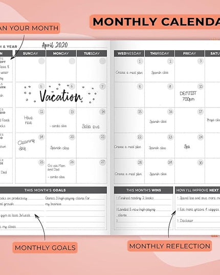 Clever Fox Planner – Undated Weekly & Monthly Planner for Productivity, Time Management & Goals – Organizer Journal – A5 (Peach Pink)