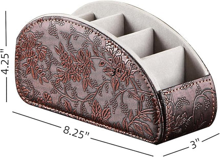 Arniche Leather Remote Control Holder,Universal TV Remote Organizer with 5 Compartments,Desktop or Bedside Table Organizer for DVD,Blu-Ray,Gaming and Streaming Remotes,Glasses and Accessories(Antique)