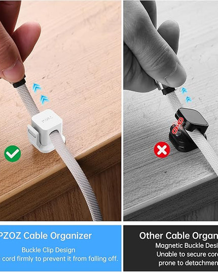 PZOZ 6 Pack Cord Organizer, Adhesive Charger Cable Clips, Wire Holder Keeper Organizer, Charging USB Cable Management for Home Office Desk Phone Car Wall Desktop Nightstand (White)