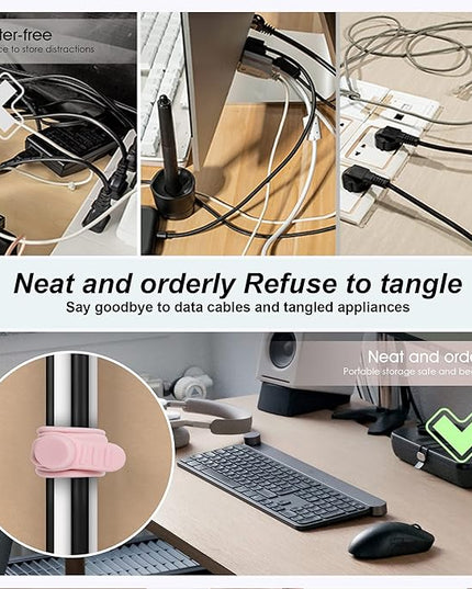 Nearockle Silicone Cable Ties Cord Organizer for Cable Management, 16PCS 4.2" and 7.1" Reusable Cable Organizer Electronic Accessories for Home, Office, Kitchen, School, Travel (Pink)