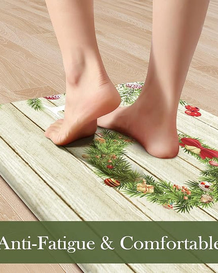 KIMODE Christmas Kitchen Mat 2PCS,Anti Fatigue Farmhouse Kitchen Rugs Non Slip,Waterproof Kitchen Floor Mat,Cushioned Comfort Standing Mat,Christmas Decorations for Home Kitchen