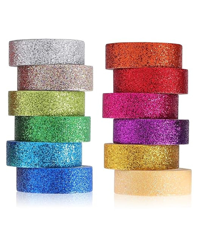 Pofflujent 12 Rolls Glitter Washi Tape Set Christmas Washi Masking Tape Decorative Adhesive Tape for Scrapbooking DIY Crafts Crafters Embellished Journals Planners Cards Gift Wrapping Ribbons Wedding