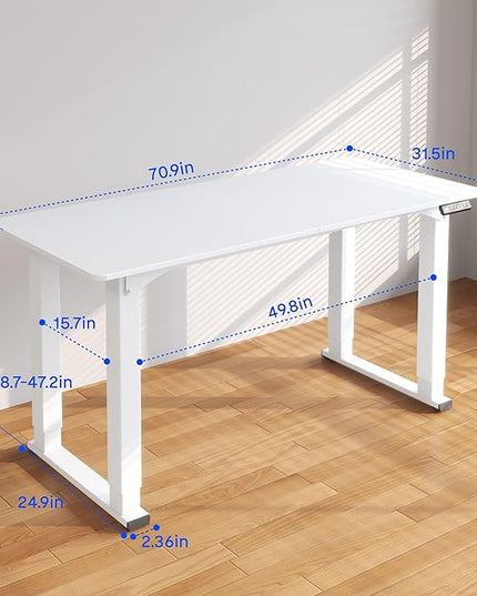 FLEXISPOT E6Q 4 Legs Standing Desk 71 x 32 Inch Adjustable Height Desk with Splice Board Home Office Sit Stand Up Desk, White Top + White Frame