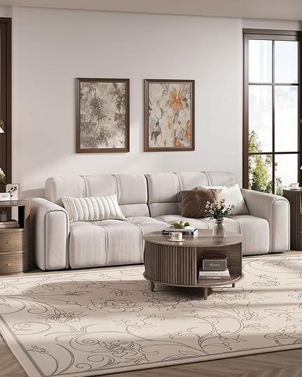 JOINICE Round Coffee Table and End Table Set,31.5" Mid Century Modern Living Room Furniture, Walnut Fluted Center Table with Storage & Matching Side Table for Small Space