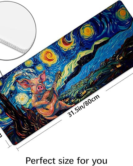 Starry Night Pig Extra Large Gaming Mouse Pad, Desk Mat, Non-Slip Rubber Base, MousePads for School, Work, Home Accessories Decor Gifts 31.5" x 11.8"