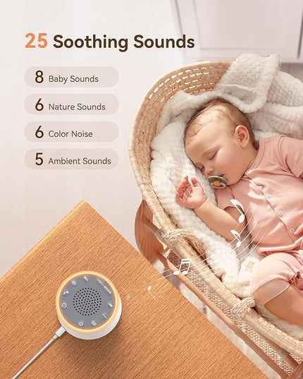 Dreamegg Sound Machine with Nursery Lamp - Sound Machine Baby, Soothing Sounds, Timer, Memory Function, 10 Colour Night Light, White Noise Machine Alarm Clock for Newborn Baby Registry Gift, White