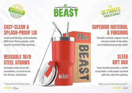 Beast 20 oz Tumbler Stainless Steel Vacuum Insulated Coffee Ice Cup Double Wall Travel Flask (Ladybug Red)