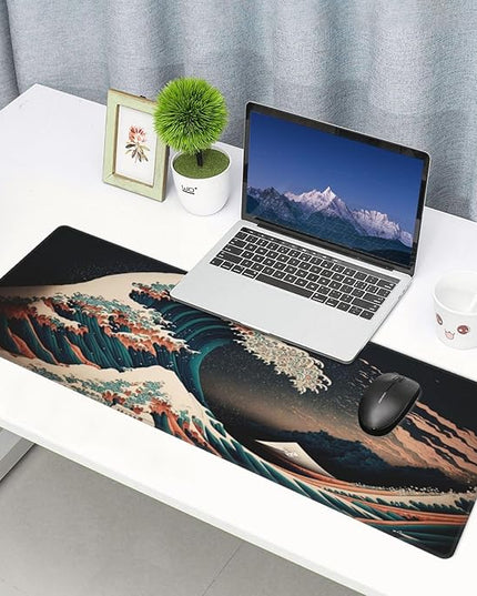 Japanese Waves in The Dark Gaming Mouse Pad XL, Large Non Slip Rubber Mousepad, Stitched Edges Mouse Pads, Long Extended Mouse Pad,31.5'' X 11.8''