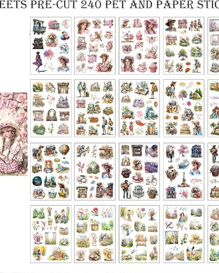 Auguro Scrapbook Stickers 20 Sheets 240 Pre-Cut Washi Stickers for Journaling PET Transparent Book Sticker Decorative or DIY Paper Crafts Arts and Crafting Projects