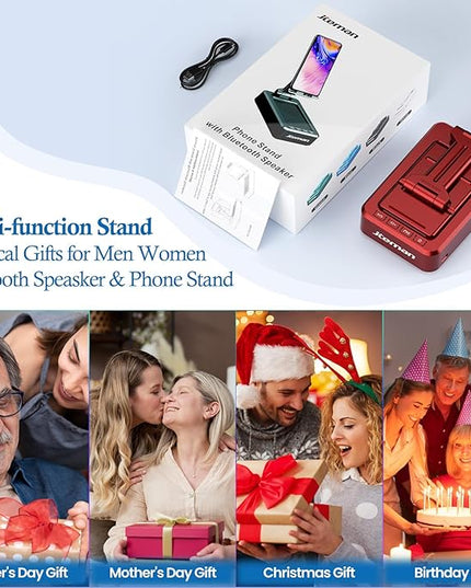 JTEMAN Portable Phone Stand with Speaker Bluetooth Wireless,Gifts for Men Women,Birthday for Women,Kitchen Gadgets for Men,Phone Holder for Desk - Red