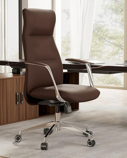 EUREKA ERGONOMIC Royal Slim Executive High Back Brown Leather Office Chair, Home Desk Chair for Adults, Big and Tall with Wheels, Swivel Rolling