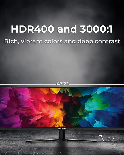 Deco Gear Curved 49” Super Ultrawide Gaming Monitor, 32:9 WDFHD 3840×1080, 144Hz, 4ms, 3000:1 VA, HDR400, Adaptive Sync, USB-C 65W, HDMI/DP, PBP/PIP, KVM, 1800R, American Seller