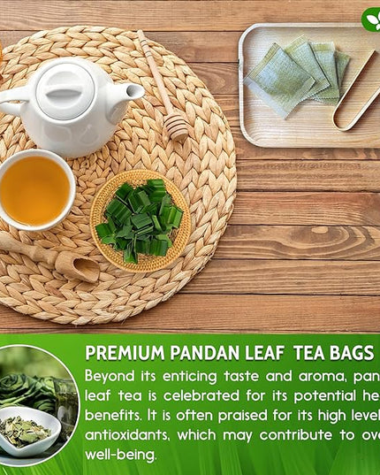 FreshDrinkUS, Premium 55 Pandan Leaf Tea Bags, 100% Natural & Pure from Pandan Leaves. Loose Leaf Pandan Herbal Tea. Made with Natural Material Tea Bags. No Sugar, No Caffeine, No Gluten, Vegan.
