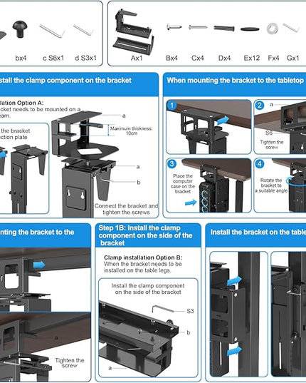 Suptek Clamp-on Desk or Desk Leg PC Mount,Adjustable Height and Width,CPU Under Desk Table Beam PC Mount Bracket Computer Tower Wall and Under Counter Holder