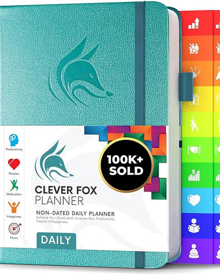Clever Fox Daily Planner – Undated Planning Notebook with Hourly Schedule & To-Do List – Personal Day Task & Work Organizer, 6 Months (Aquamarine)