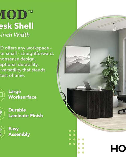 HON MOD Executive Desk 60-Inch Large Computer Desk Shell, Thick Wooden Laminate, Modern Table with Cord Management, 60" W x 30" D x 29" H, Java Oak