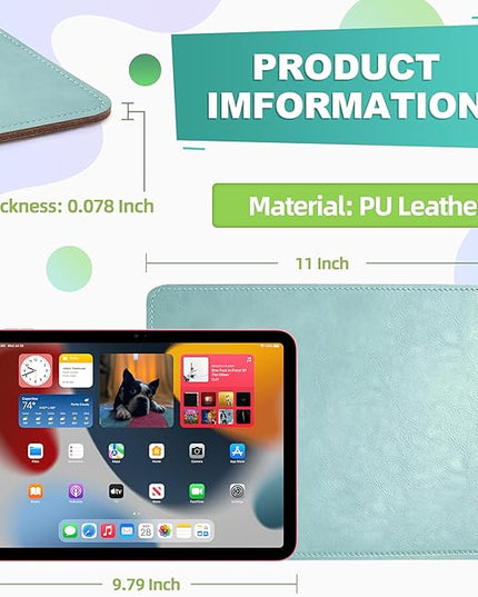 PU Leather Mouse Pad with Stitched Edge Micro-Fiber Base - Non-Slip Waterproof, 8x11Inch (Light Blue)