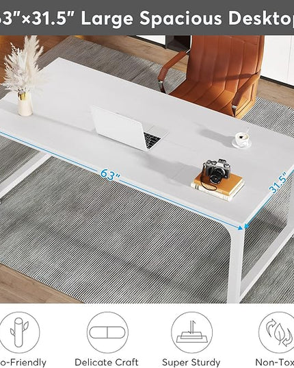 Tribesigns Modern Computer Desk, 63 x 31.5 inch Large Executive Office Desk Computer Table Study Writing Desk Workstation for Home Office, Spliced Desktop, White