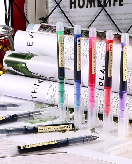 Frienda 12 Pieces Rolling Ball Pens 0.5 mm Japanese Quick Drying Fine Point Pens Liquid Ink Smooth Writing for Office Student Back to School Supplies(Multicolor)
