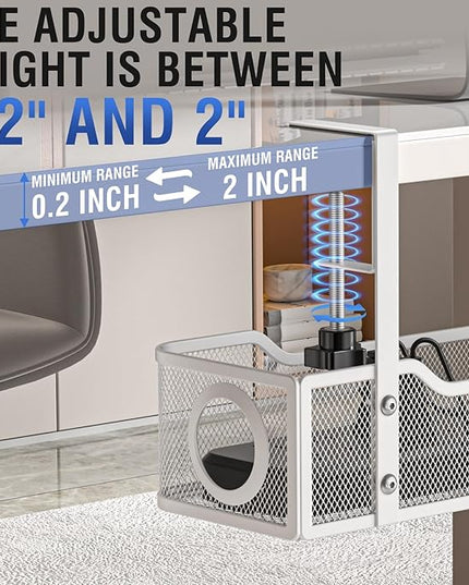 Under Desk Cable Management Tray - GZOKMOG No Drill Cord Organizer with Clamp, Workspace Organizers for Cords, Metal Mesh Wire Management for Home and Office, 1 Pack White, 13.38 inch