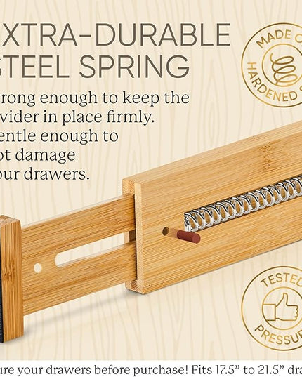 Night Tree Expandable Bamboo Drawer Dividers – drawer separators for Clothes, Kitchen Utensils, Bathroom, and Dresser Drawers (17.5" to 21.5")