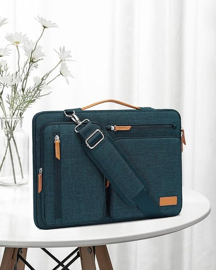 MOSISO 360 Protective Laptop Shoulder Bag,15-15.6 inch Computer Bags Compatible with MacBook Pro 16 inch, HP, Dell, Lenovo, Asus Notebook,Side Open Messenger Bag with 4 Zipper Pockets, Teal Green