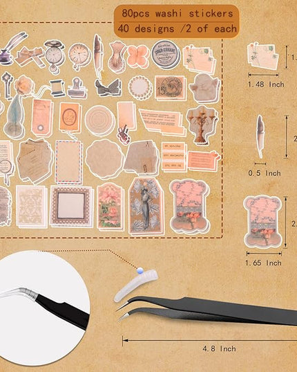200Pcs Vintage Scrapbook Stickers, Aesthetic Junk Journal Stamping Supplies Kit, Scrapbooking Ephemera Washi Paper for Bullet Journaling Planners Diary Collage
