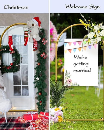 6 ft Arch Backdrop Stand, Wedding Arch Frame, Stable Metal Background Stand with Square Base Ground Nails, for Birthday Party Baby Shower Garland Decoration, Gold
