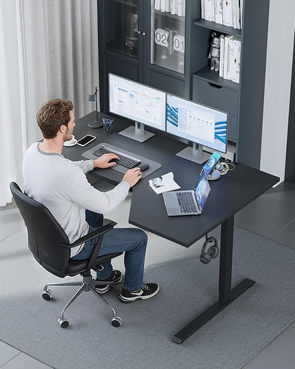 Klicelor 63 Inch L Shaped Standing Desk, Adjustable Height Corner Desk for Home Office Workstation, Sit Stand Desk with Two-Piece Desktop, Black