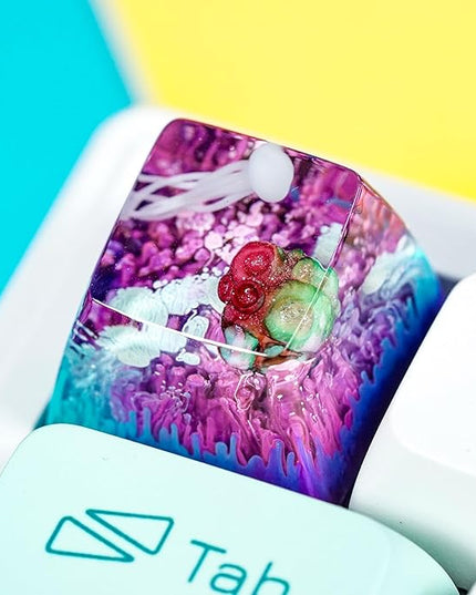 Jellyfish Artisan Keycap Colorful Coral Reef R1 SA Profile Custom Sea Creature Keycaps 1U ESC Handmade Gaming Sea Resin Key Cap Cherry MX Switch Compatible Mechanical Keyboard Jellyfish Lover Gift