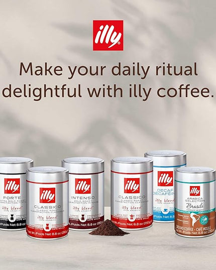 illy Decaf Ground Espresso Coffee, Classico Decaffeinated Medium Roast, 100% Arabica, Premium Italian Coffee, Pre-Ground for Espresso Machines, 8.8oz, 6 Pack