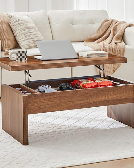 Small Lift Top Coffee Table, Wood Rectangle Coffee Table with Lifting Top and Hidden Storage Compartment, Mid Century Modern Center Tables for Small Space, Living Room, Office (Walnut)
