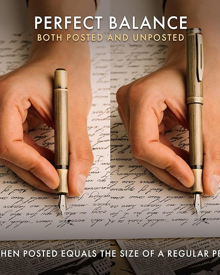 Wordsworth and Black Fountain Pen Mini EDC: Luxury Bronze Heavy Pocket Pen, Medium Nib, 6 Ink Cartridges, Ink Converter, Travel Refillable Writing Pen Gift Set, Men & Women