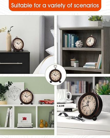 RODH Battery Alarm Clock,Night Light,Vintage Hangable Super Silent Non Ticking Analog Table Clock for Bedroom Bedside, Desk,Shelf