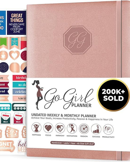 GoGirl Planner and Organizer for Women – Compact Size Weekly Planner, Goals Journal & Agenda to Improve Time Management, Productivity & Live Happier. Undated – Start Anytime, Lasts 1 Year – Rose Gold