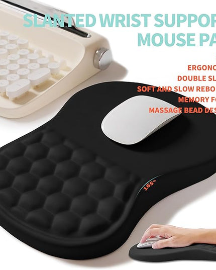 2-in-1 Ergonomic Set, Wave Rise Keyboard Wrist Rest and Massage Bulge Slope Mouse Pad Wrist Support, Cushion Memory Foam Integrated to Relieve Wrist Pain, Black