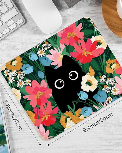 Black Cat Square Mouse Pad,Non-Slip Rubber Base Mouse Pad,Home Office Decoration Desktop Accessory,Laptop Mouse Pad for Office Laptops,9.4x7.8x0.12inch 3
