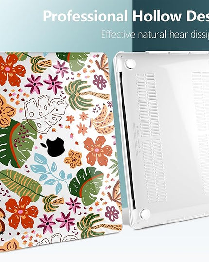 DONGKE Compatible with MacBook Pro 13 inch Case 2024 2023-2020 Release A2338 M2/M1 A2251 A2289 with Retina Display & Touch ID, Plastic Hard Shell & Keyboard Cover & Screen Film - Tropical Florals
