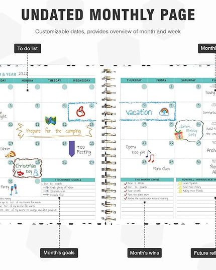 Ospelelf Undated Spiral Planner 12 Months, Daily Weekly and Monthly Academic Planner with Clip 8.5 x 11