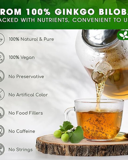 FreshDrinkUS, Premium 75 Ginkgo Biloba Leaf Tea Bags, 100% Natural & Pure from Ginkgo Biloba Leaves. Loose Leaf Herbal Tea. Made with Eco-Conscious Tea Bags. No Sugar, No Caffeine, No Gluten, Vegan.