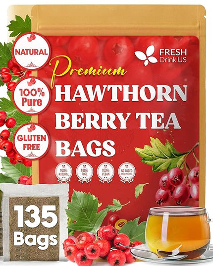FreshDrinkUS, Premium Hawthorn Berry Tea - 135 Tea Bags - 100% Natural Herbal Infusion, Caffeine-Free, Rich Aroma & Smooth Taste. Vegan