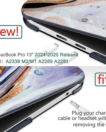 DONGKE Compatible with MacBook Pro 13 inch Case 2024 2023-2020 Release A2338 M2/M1 A2251 A2289 with Retina Display & Touch ID, Plastic Hard Shell & Keyboard Cover & Screen Film - Black Marble