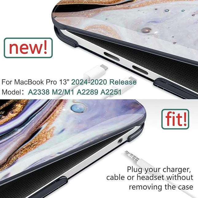 DONGKE Compatible with MacBook Pro 13 inch Case 2024 2023-2020 Release A2338 M2/M1 A2251 A2289 with Retina Display & Touch ID, Plastic Hard Shell & Keyboard Cover & Screen Film - Black Marble