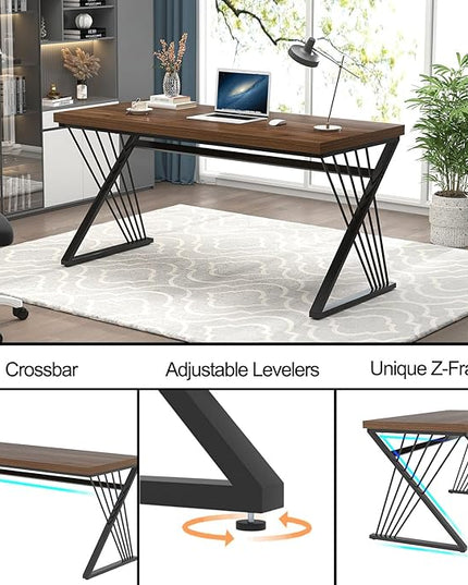FOLUBAN Office Desk, Modern Wood and Metal Home Desk, Writing Study Work Desks for Bedroom, Industrial PC Gaming Table for Living Room, Walnut, 60 Inch