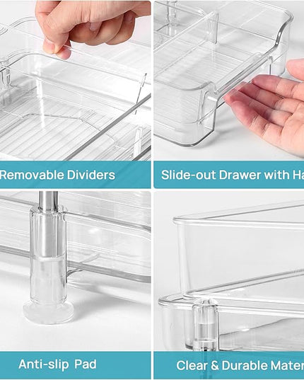 Vtopmart 4 Pack 2 Tier Bathroom Under Sink Organizers and Storage, Clear Kitchen Pantry Organization, Pull Out Medicine Cabinet Organizer with Movable Dividers