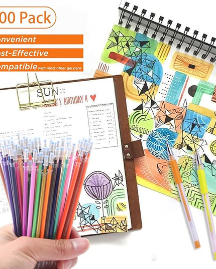 200 Colors Gel Pen Ink Refills, Glitter Neon Gel Ink Pens Refills Replace Cartridges for Adult Coloring Books Journaling Women Gifts, No Repeats